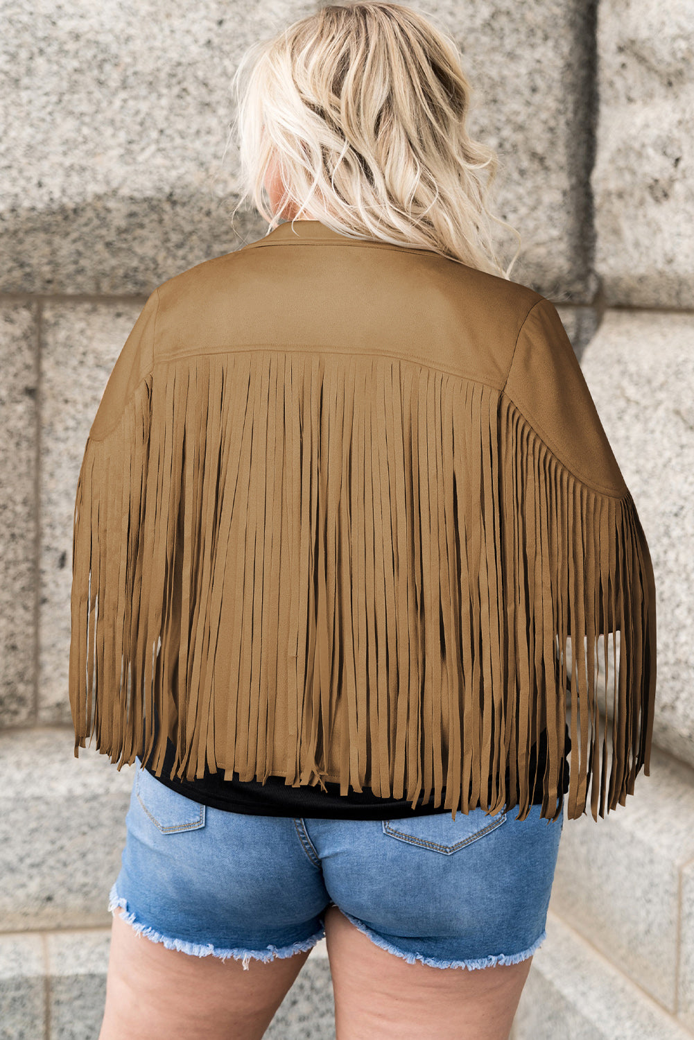 Plus Size Fringe Open Front Jacket - Tote and Lounge