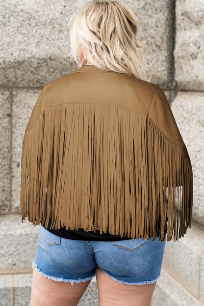 Plus Size Fringe Open Front Jacket - Tote and Lounge