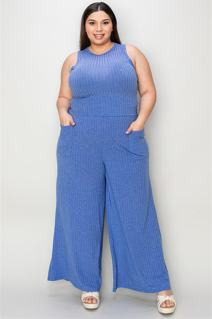 Basic Bae Full Size Ribbed Tank and Wide Leg Pants Set - Tote and Lounge