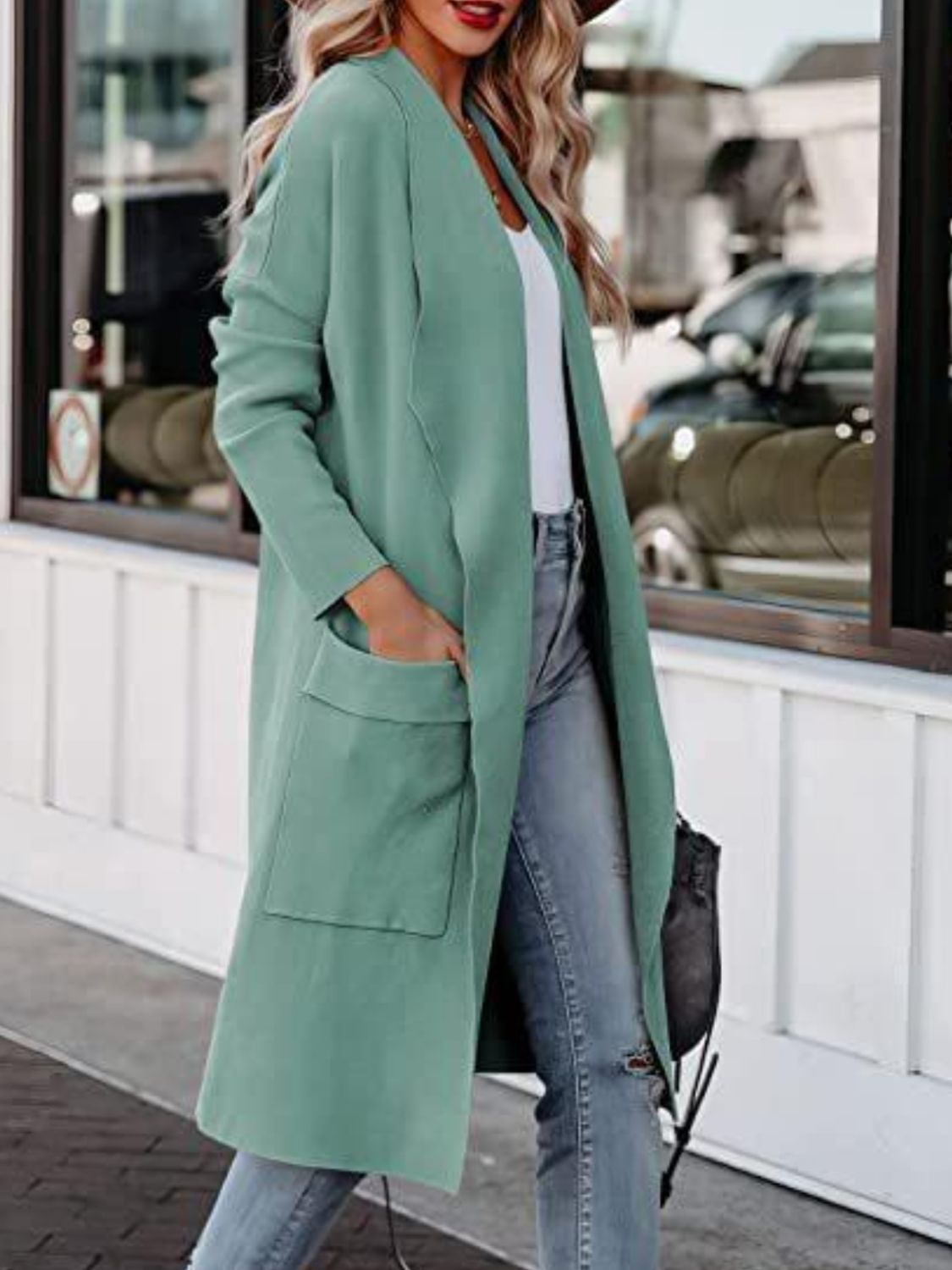 Open Front Dropped Shoulder Outerwear - Tote and Lounge