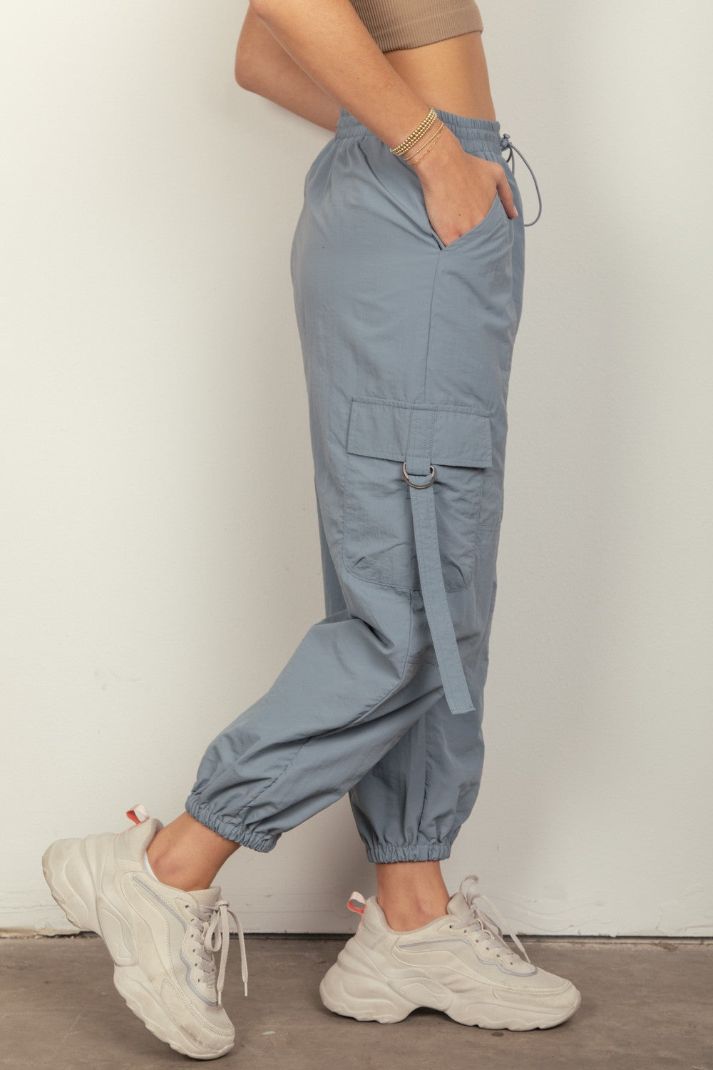 VERY J Elastic Waist Woven Cargo Pants - Tote and Lounge