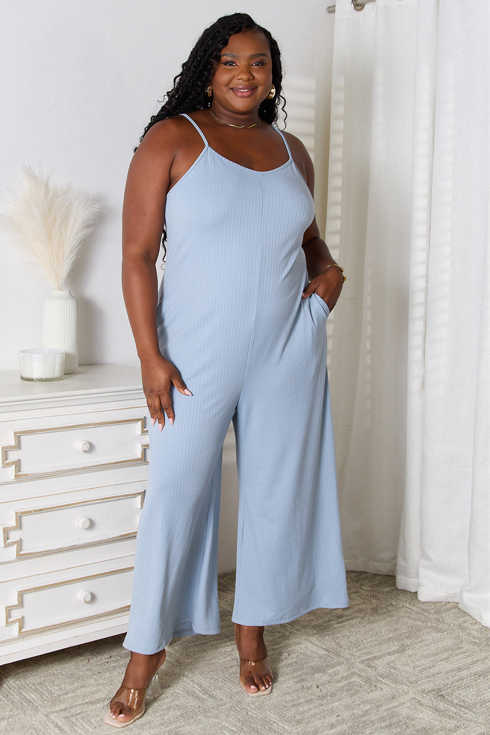 Basic Bae Full Size Spaghetti Strap V-Neck Jumpsuit - Tote and Lounge