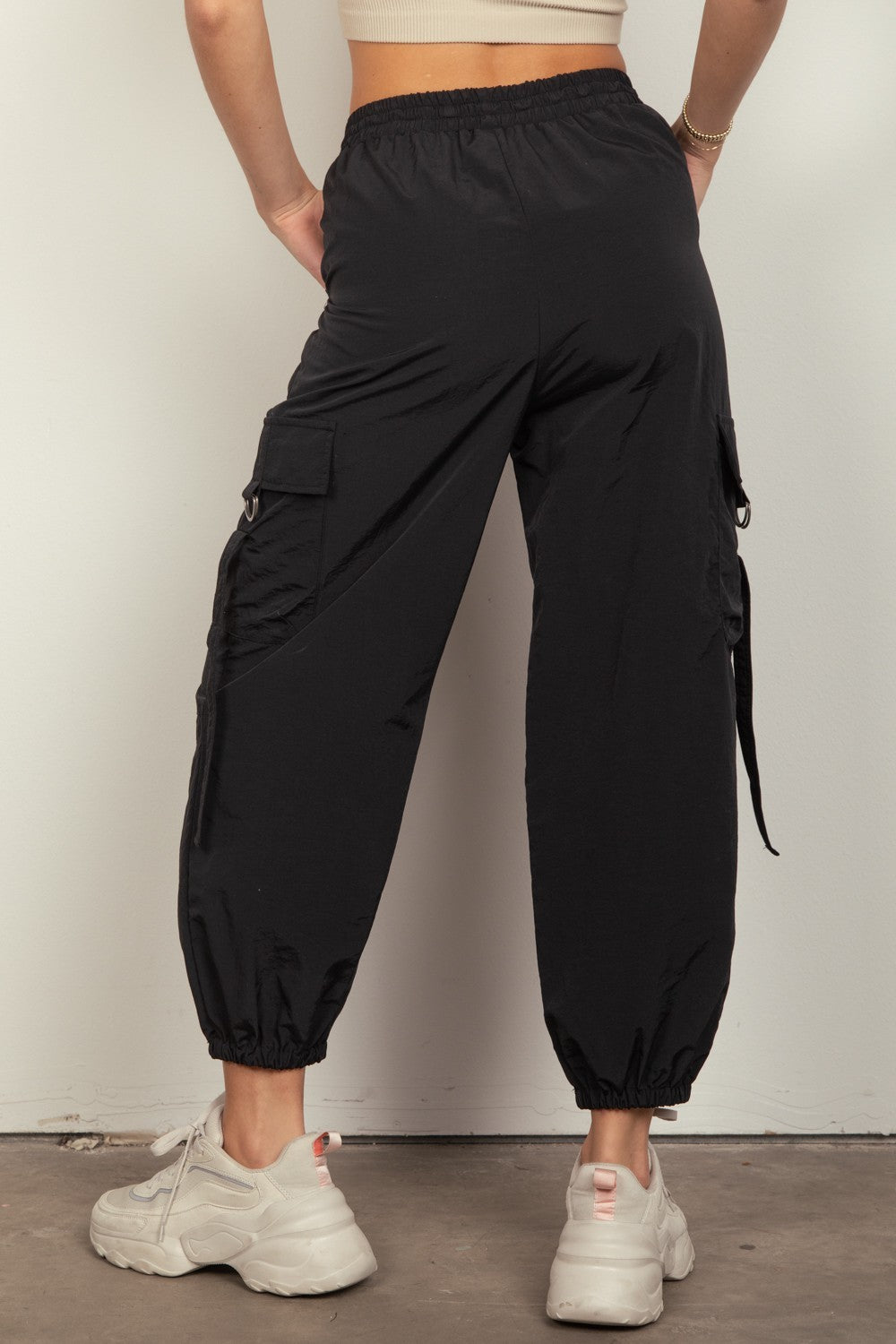 VERY J Elastic Waist Woven Cargo Pants - Tote and Lounge