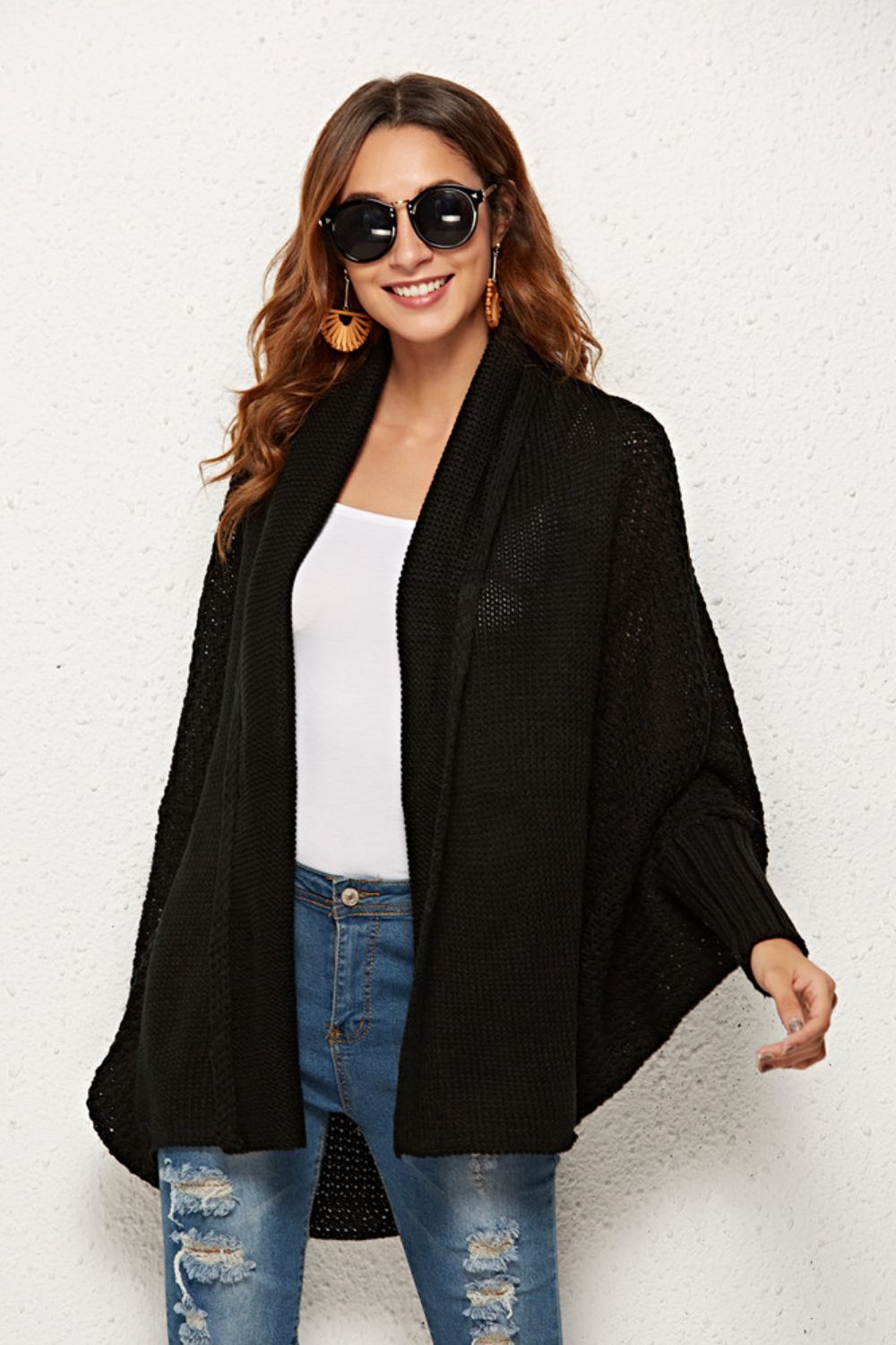 Open Front Dolman Sleeve Longline Cardigan - Tote and Lounge