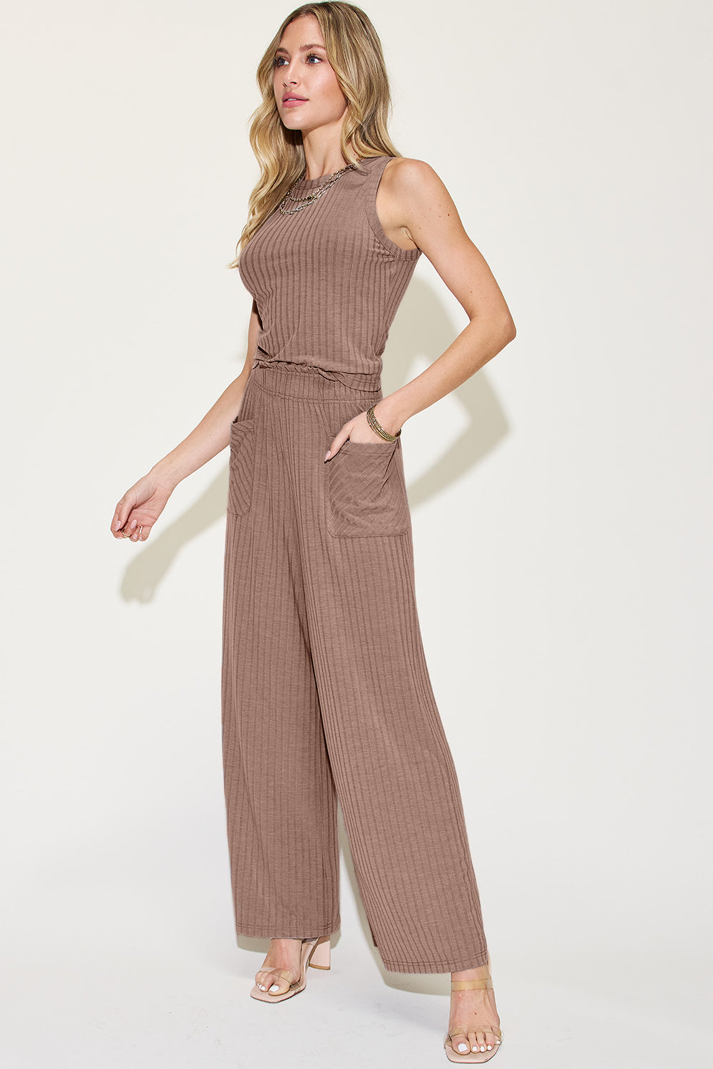 Basic Bae Full Size Ribbed Tank and Wide Leg Pants Set - Tote and Lounge