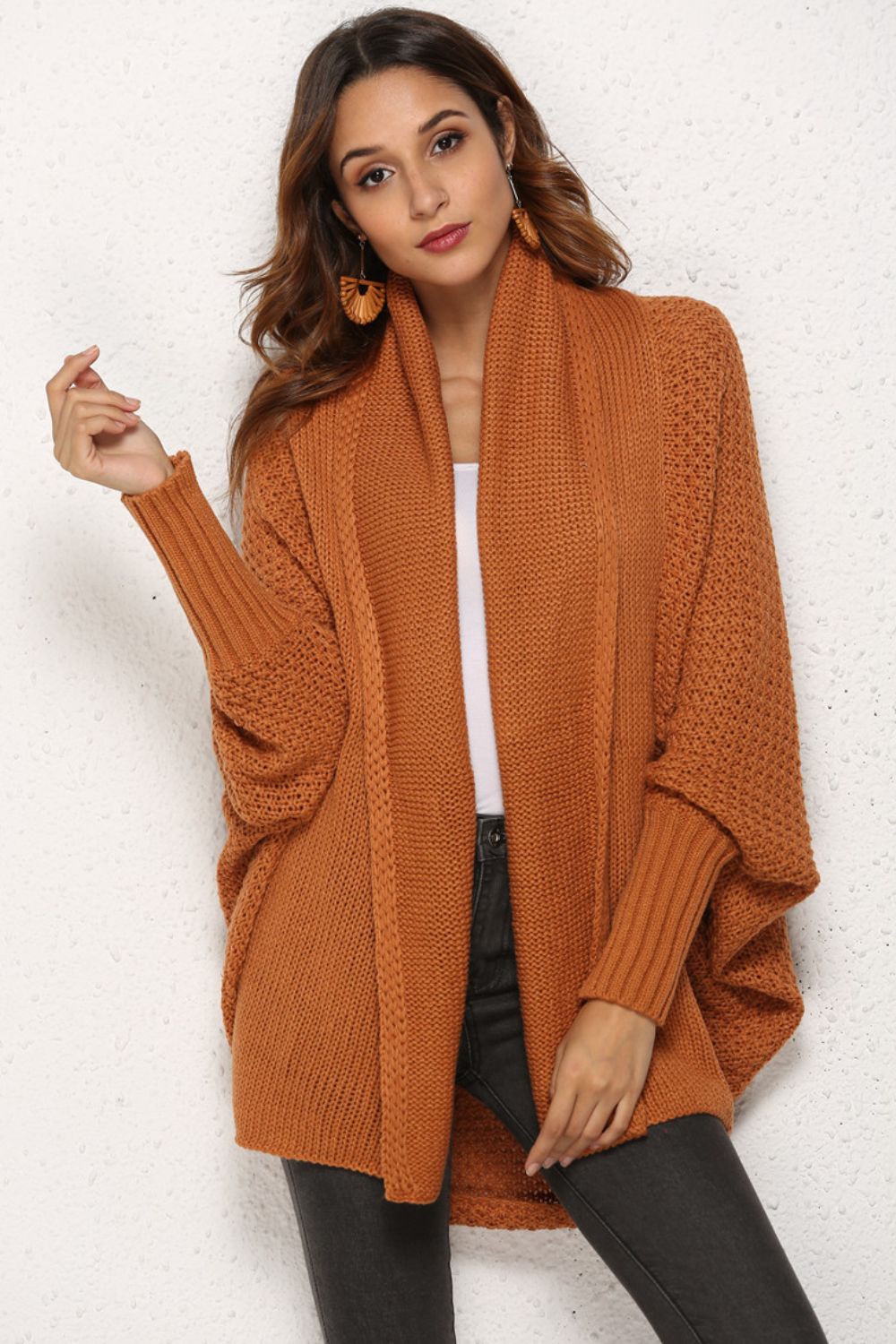 Open Front Dolman Sleeve Longline Cardigan - Tote and Lounge