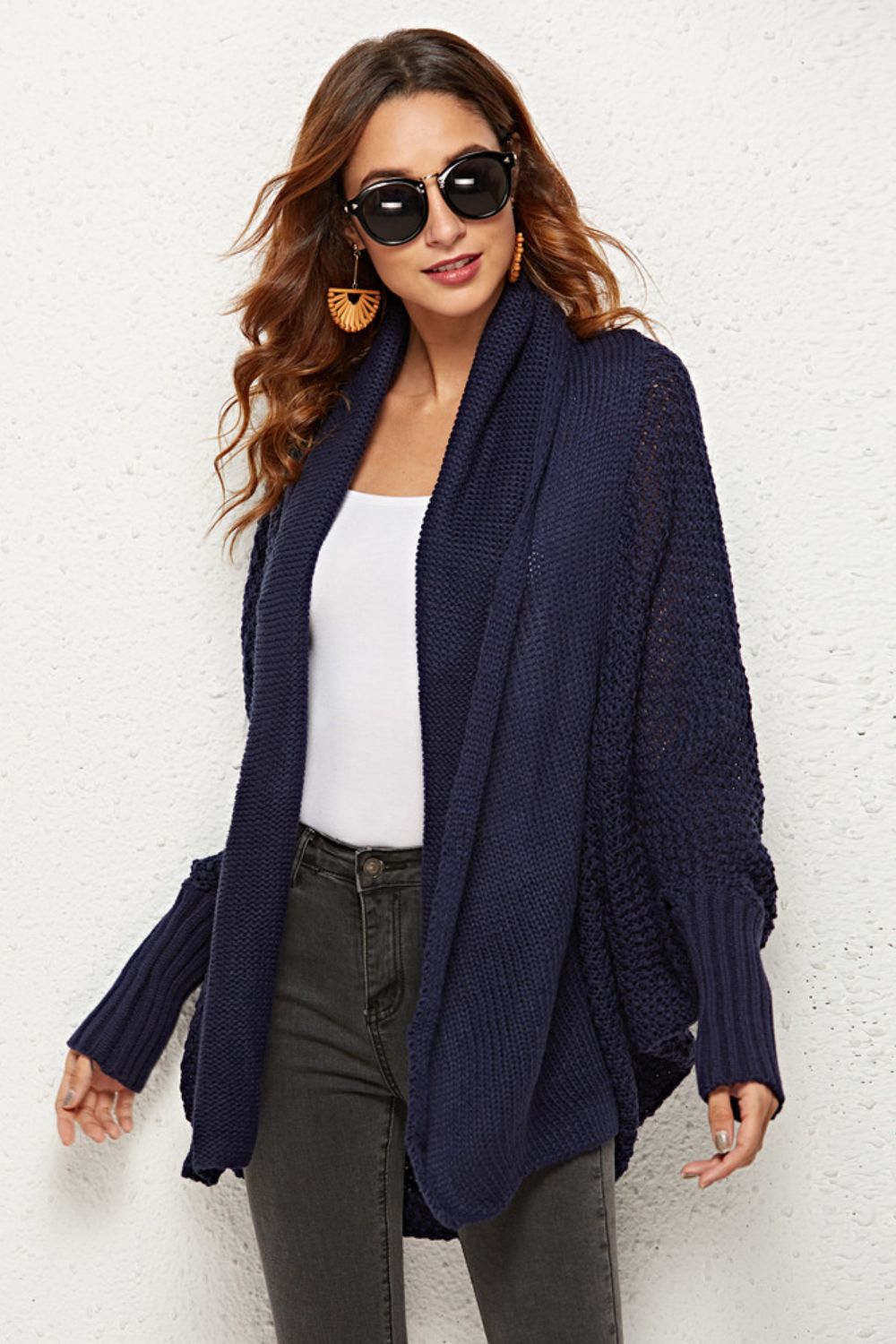 Open Front Dolman Sleeve Longline Cardigan - Tote and Lounge