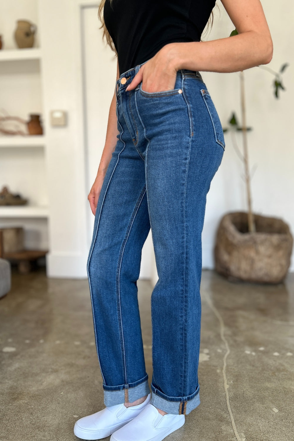 Judy Blue Full Size High Waist Front Seam Detail Straight Jeans - Tote and Lounge