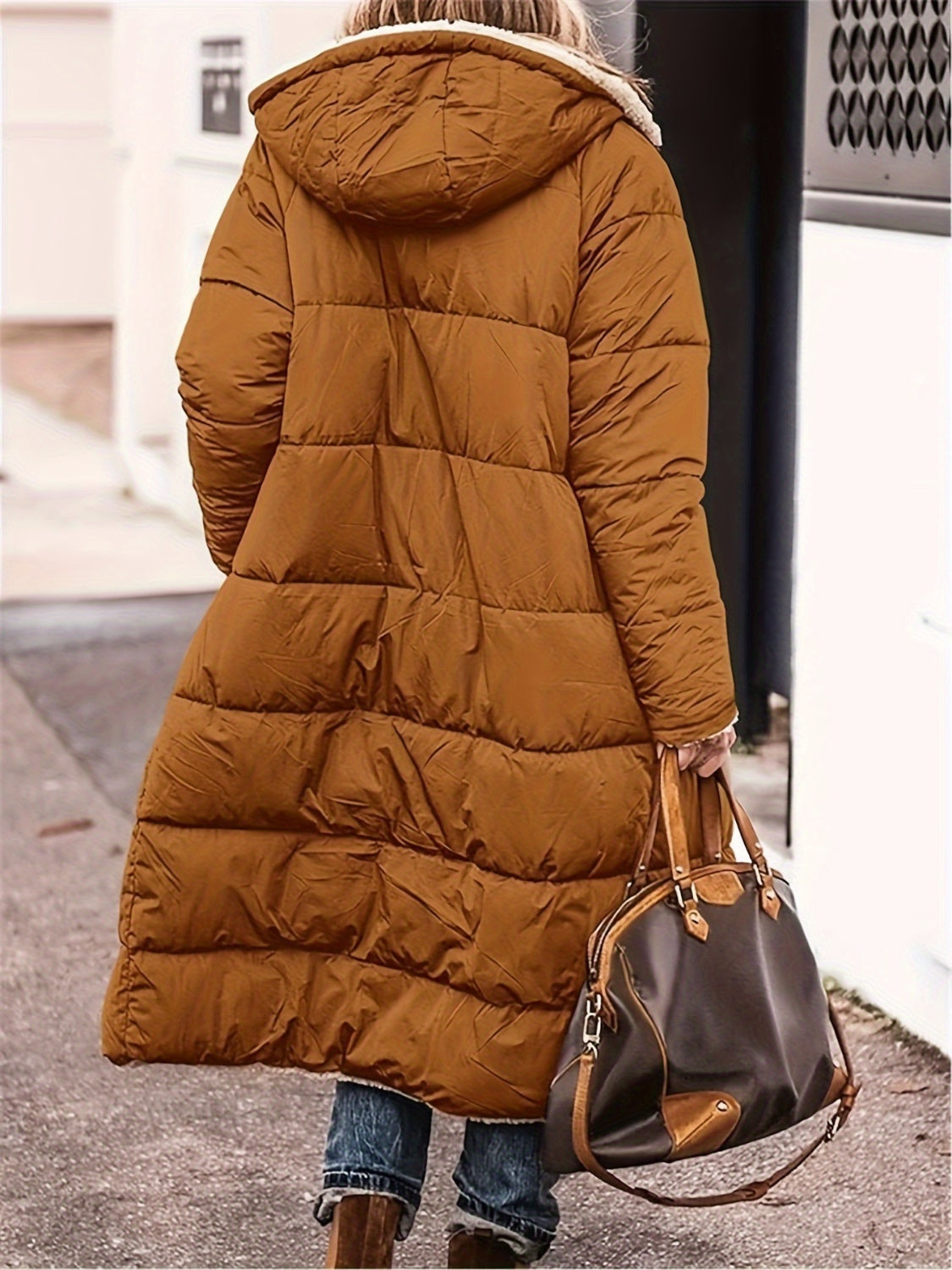 Full Size Zip Up Sherpa Hooded Coat