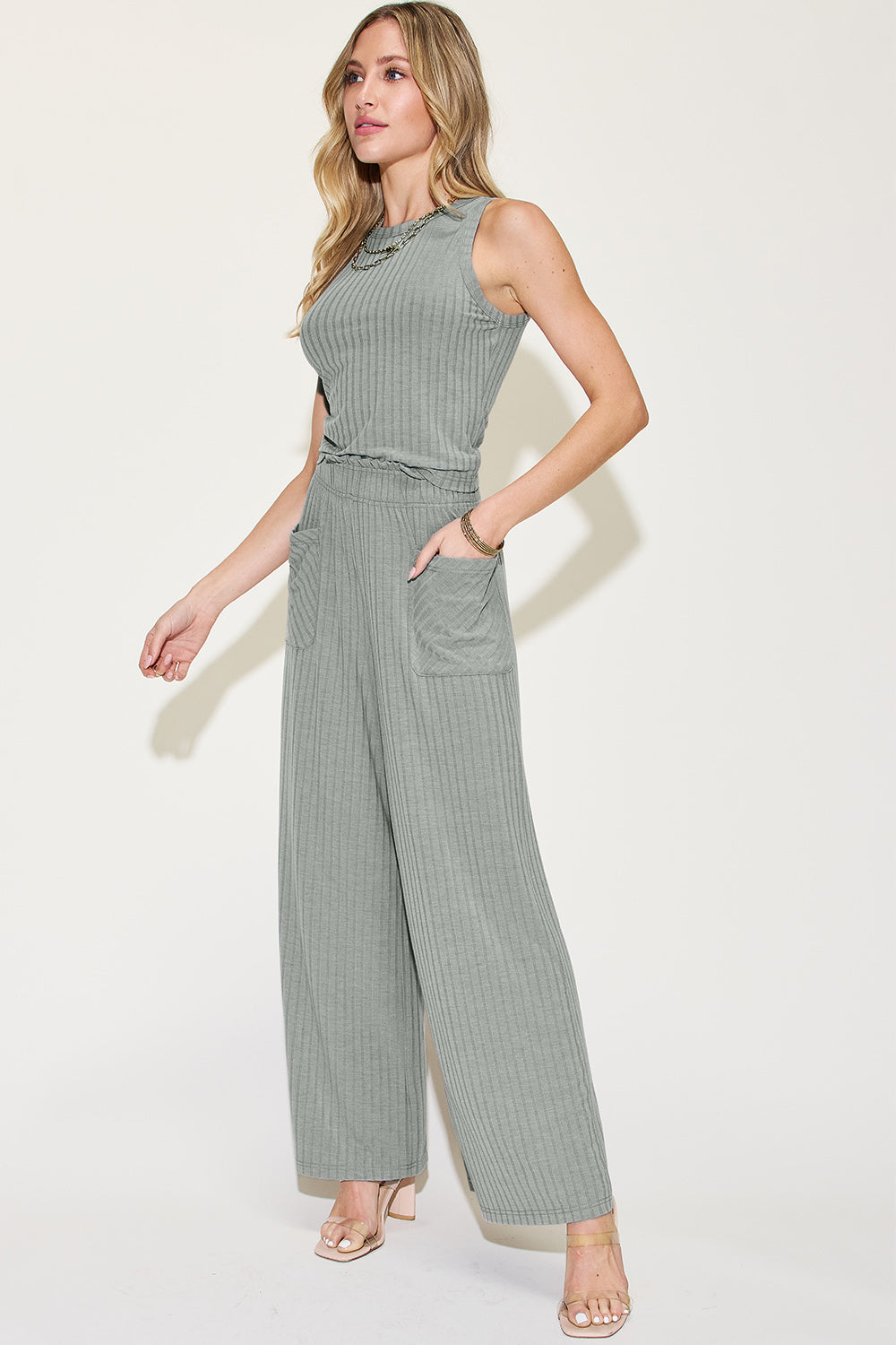 Basic Bae Full Size Ribbed Tank and Wide Leg Pants Set - Tote and Lounge