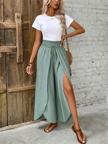 Tied High Waist Wide Leg Pants - Tote and Lounge