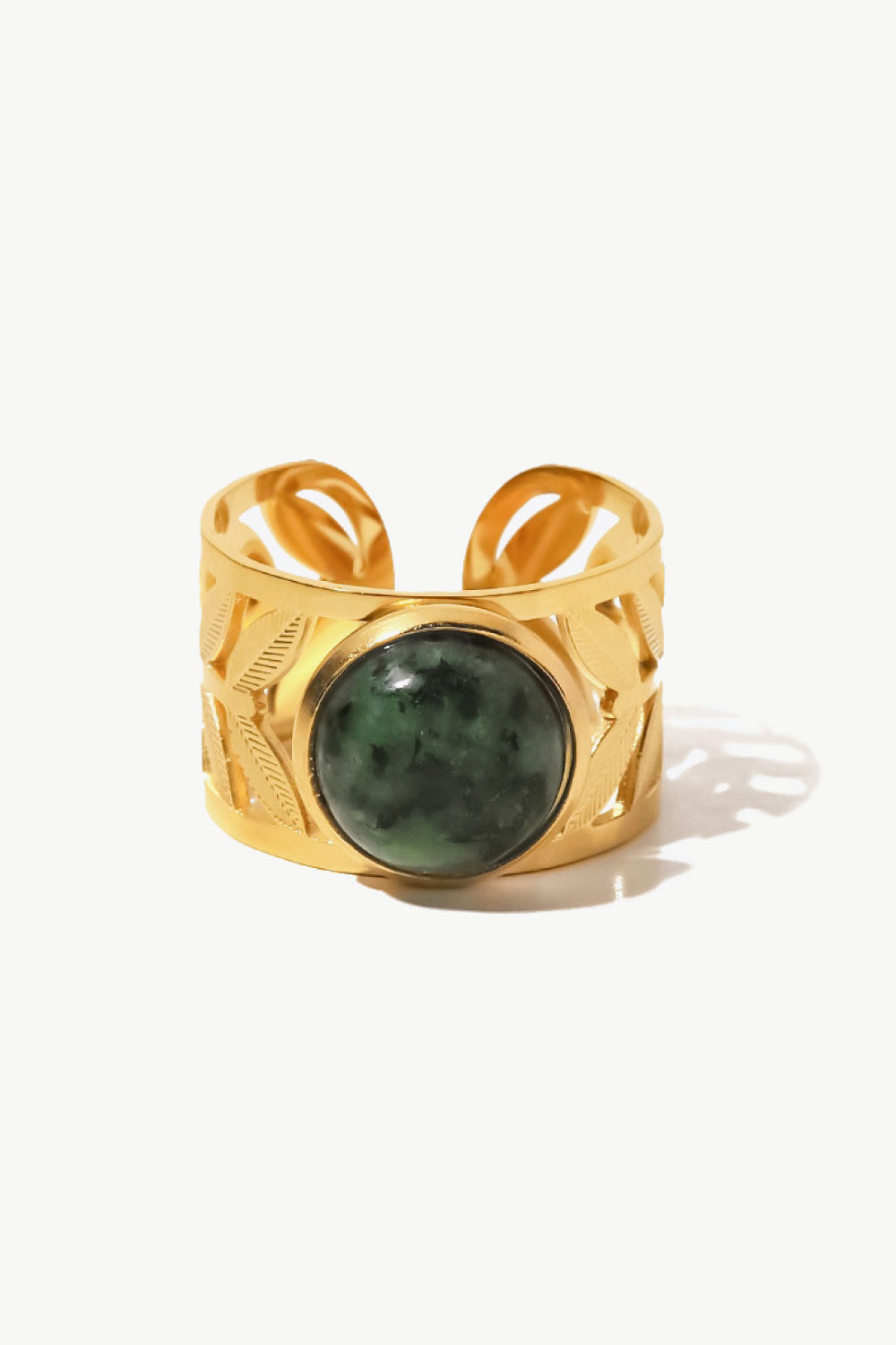 18k Gold Plated Malachite Leaf Ring - Tote and Lounge