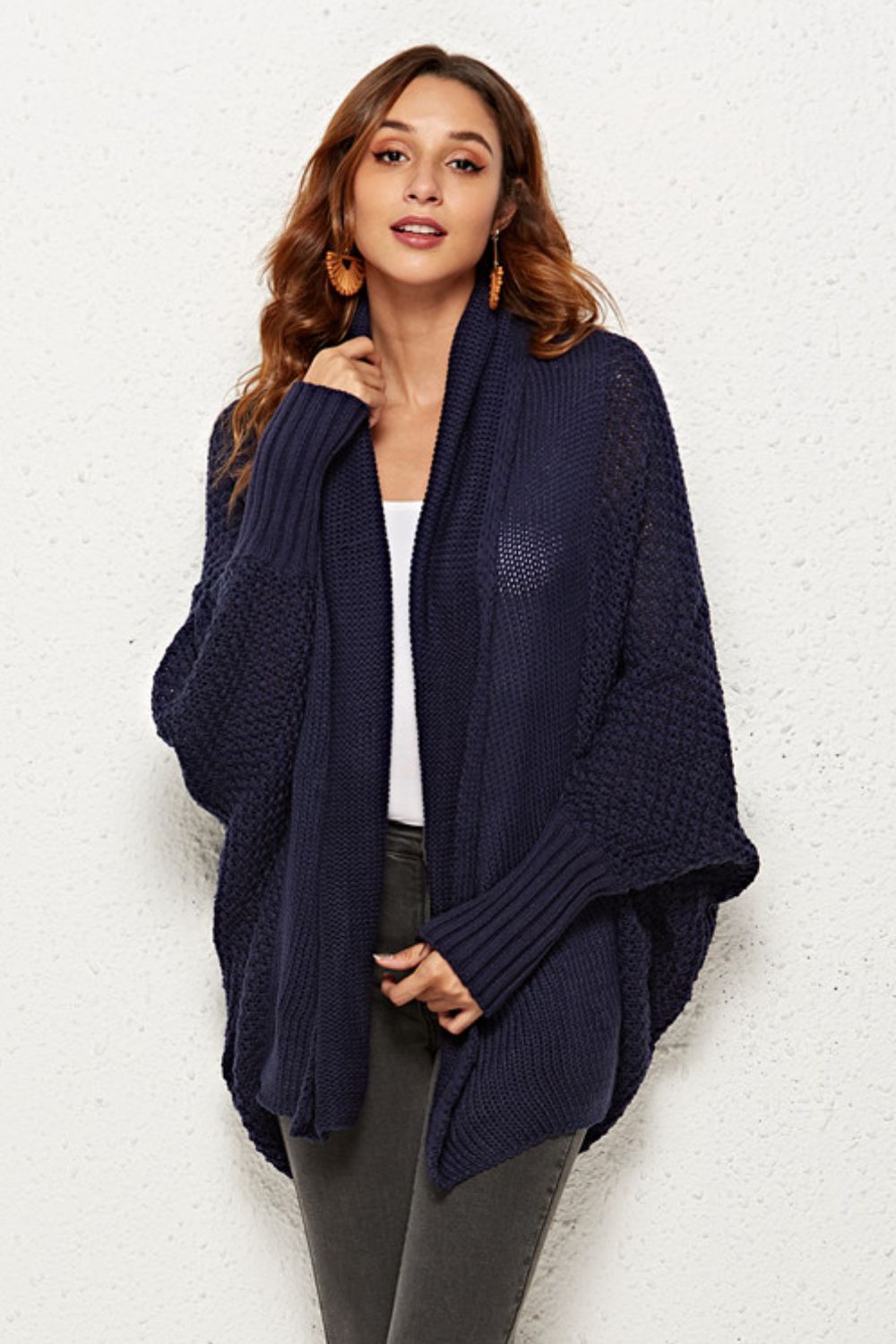 Open Front Dolman Sleeve Longline Cardigan - Tote and Lounge