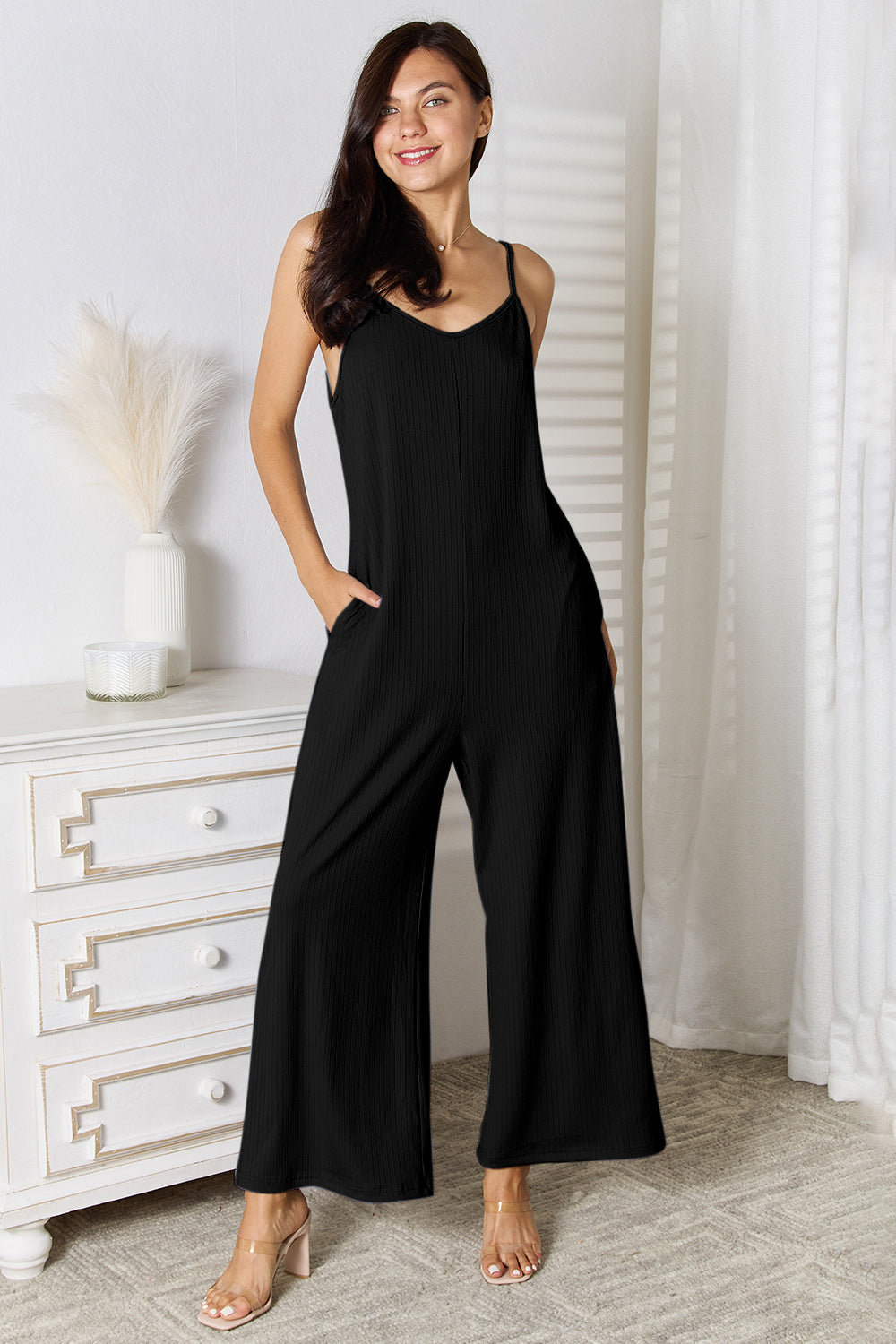 Basic Bae Full Size Spaghetti Strap V-Neck Jumpsuit - Tote and Lounge