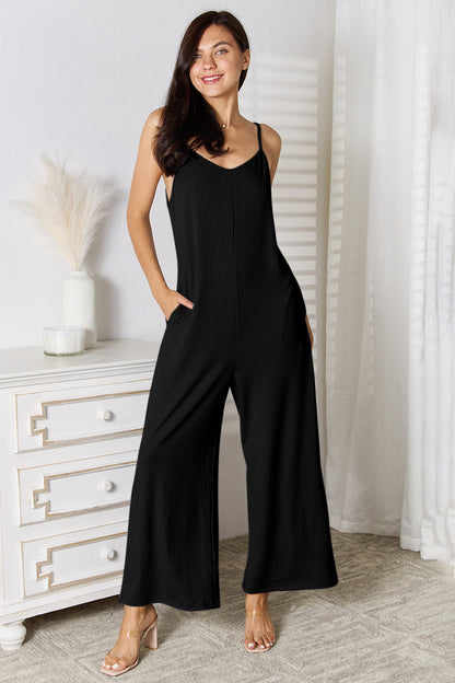 Basic Bae Full Size Spaghetti Strap V-Neck Jumpsuit - Tote and Lounge