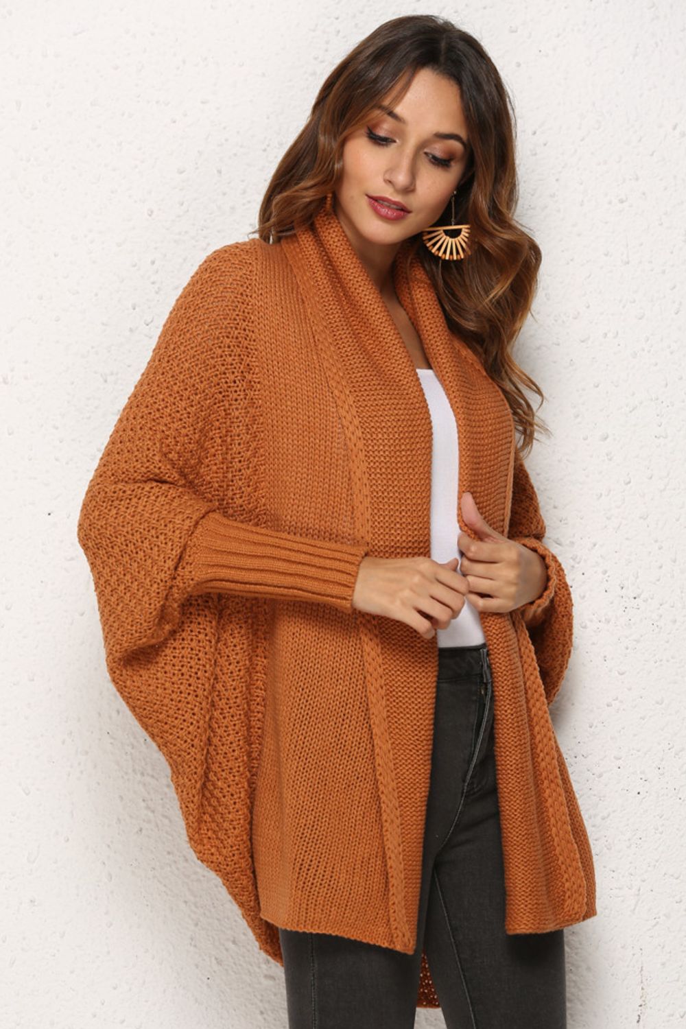 Open Front Dolman Sleeve Longline Cardigan - Tote and Lounge