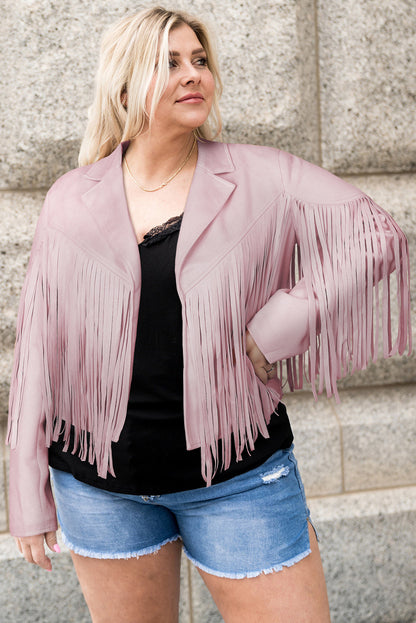 Plus Size Fringe Open Front Jacket - Tote and Lounge