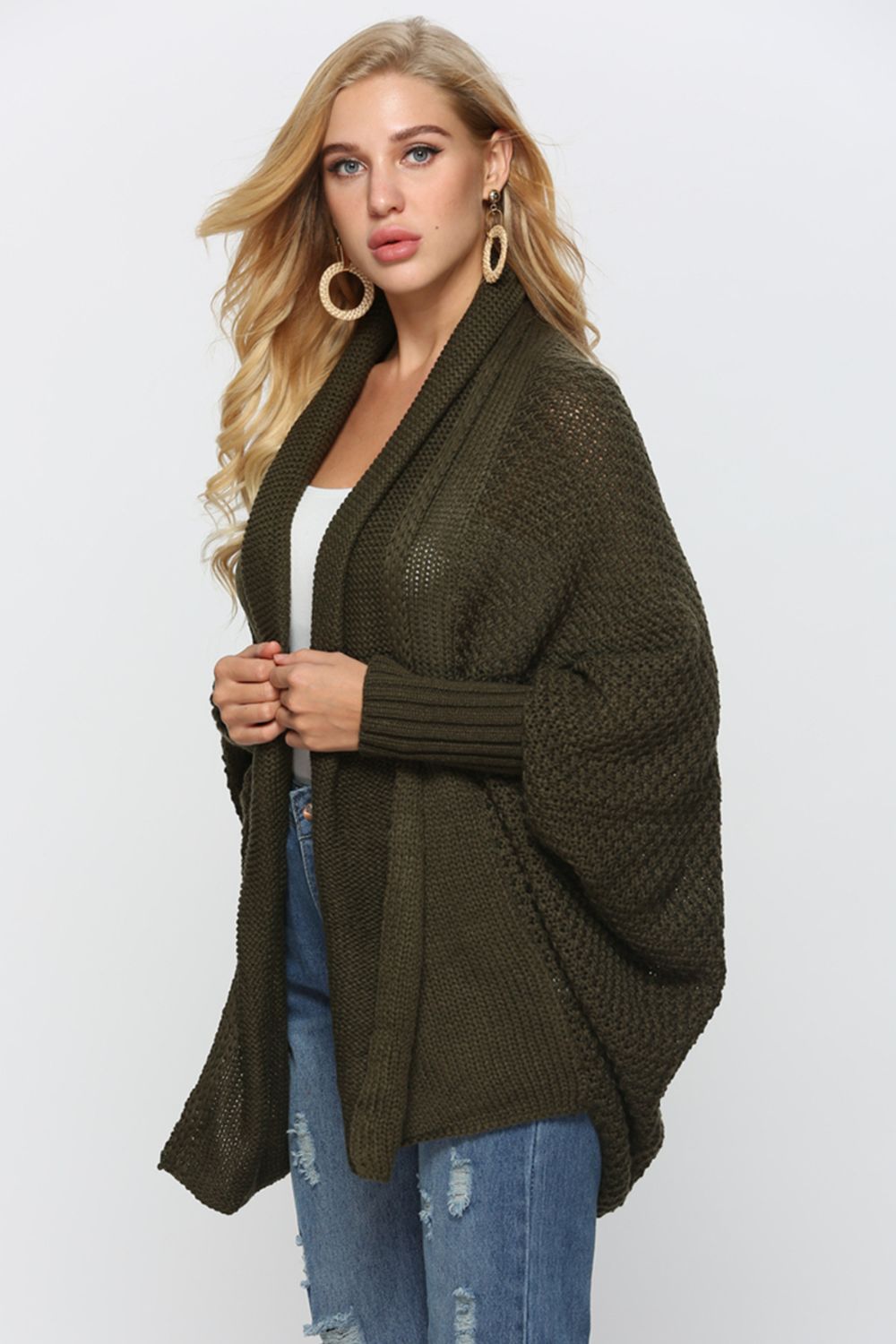 Open Front Dolman Sleeve Longline Cardigan - Tote and Lounge