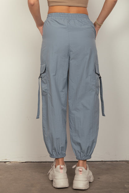 VERY J Elastic Waist Woven Cargo Pants - Tote and Lounge