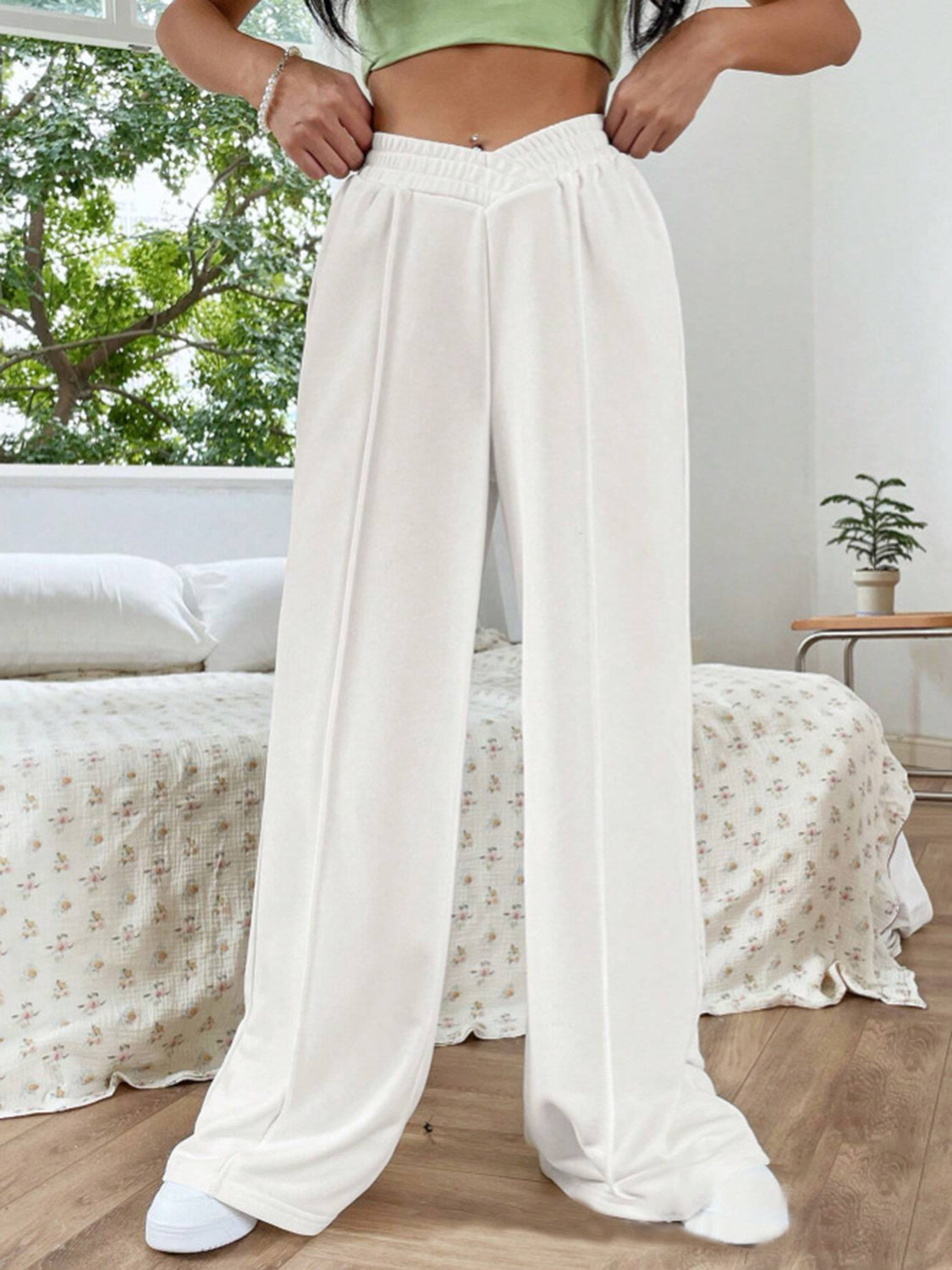 Elastic Waist Wide Leg Pants