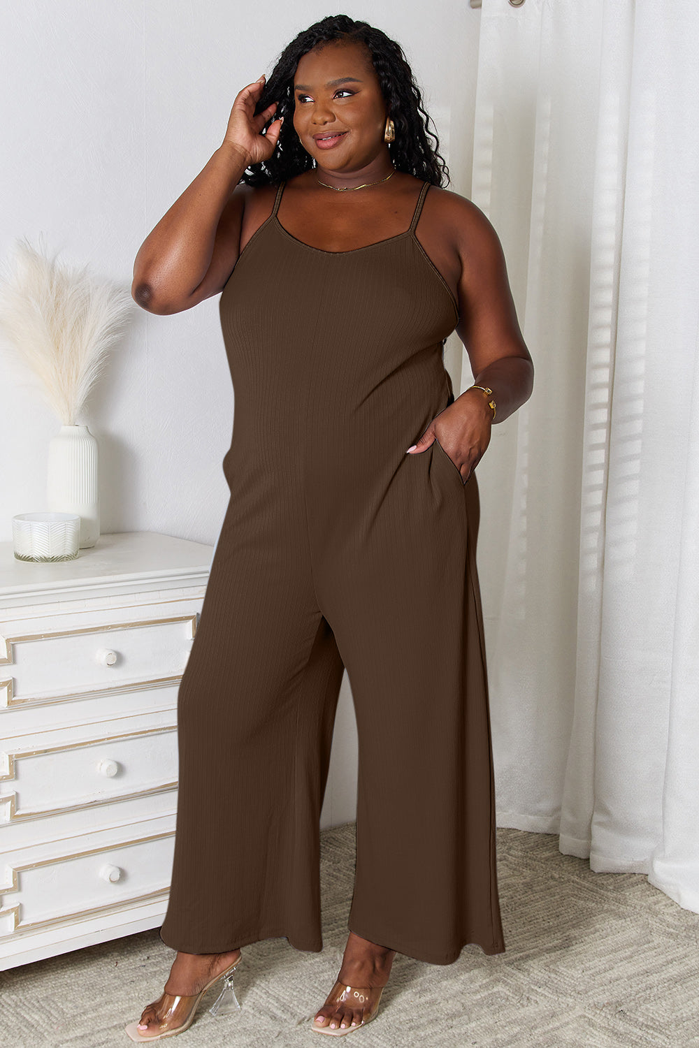 Basic Bae Full Size Spaghetti Strap V-Neck Jumpsuit - Tote and Lounge