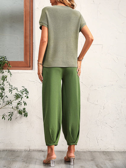 Round Neck Raglan Sleeve Tee and Long Pants Set - Tote and Lounge