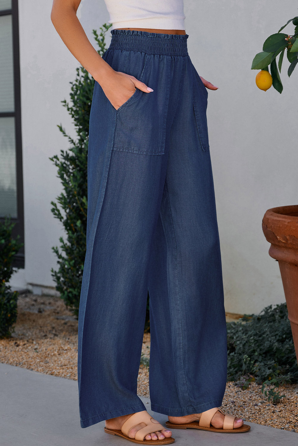 Wide Leg Pants with Pockets - Tote and Lounge