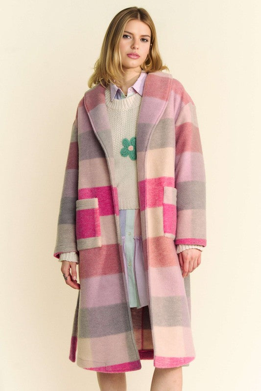 Davi &amp; Dani Tied Color Block Collared Neck Coat