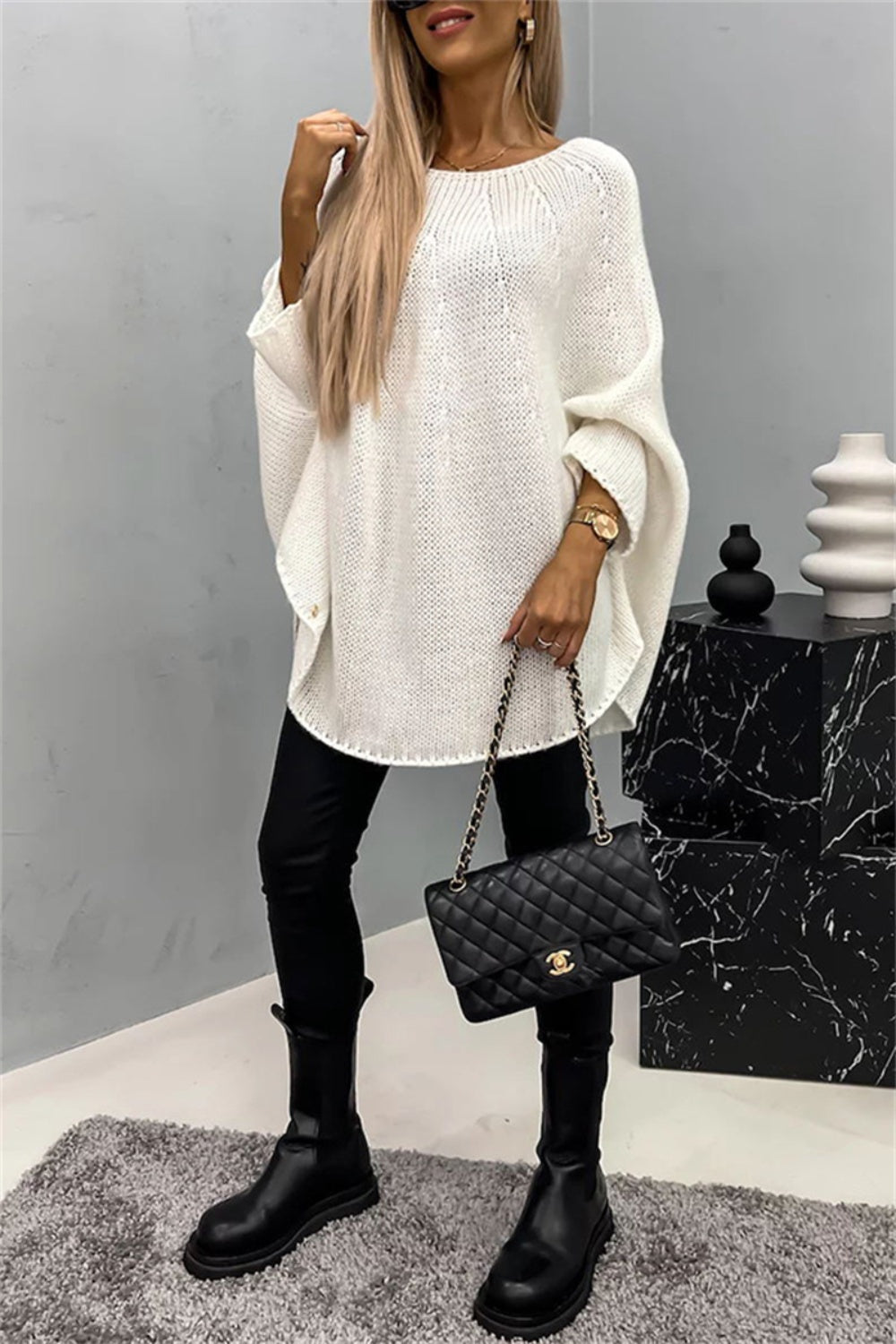 Round Neck Batwing Sleeve Sweater