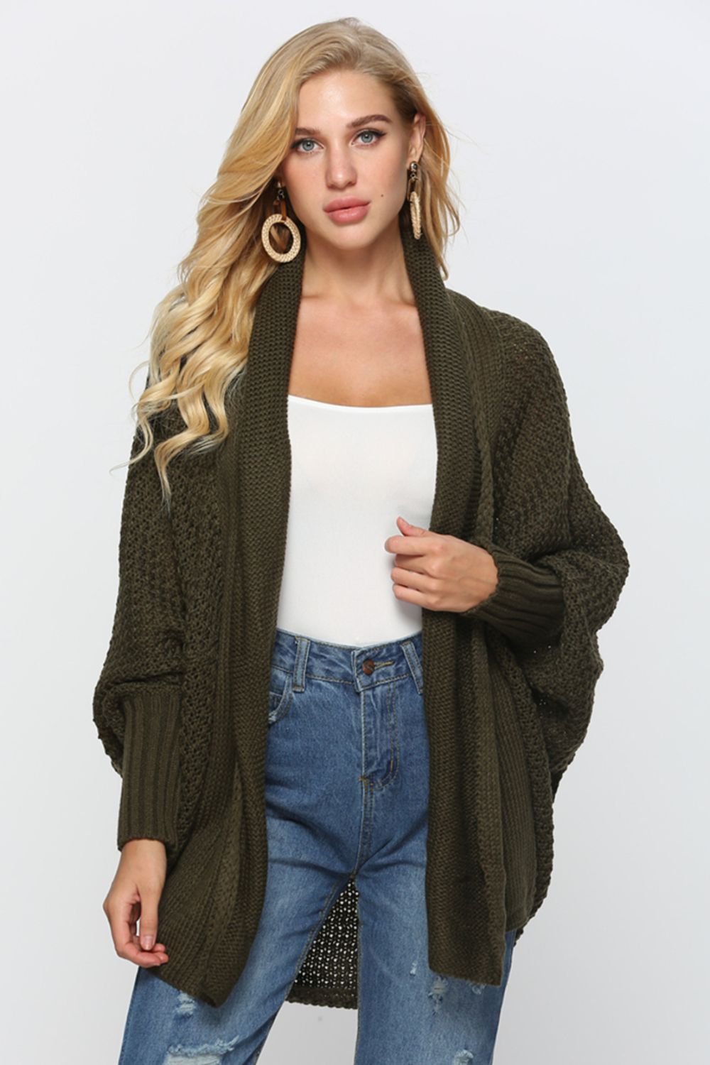 Open Front Dolman Sleeve Longline Cardigan - Tote and Lounge