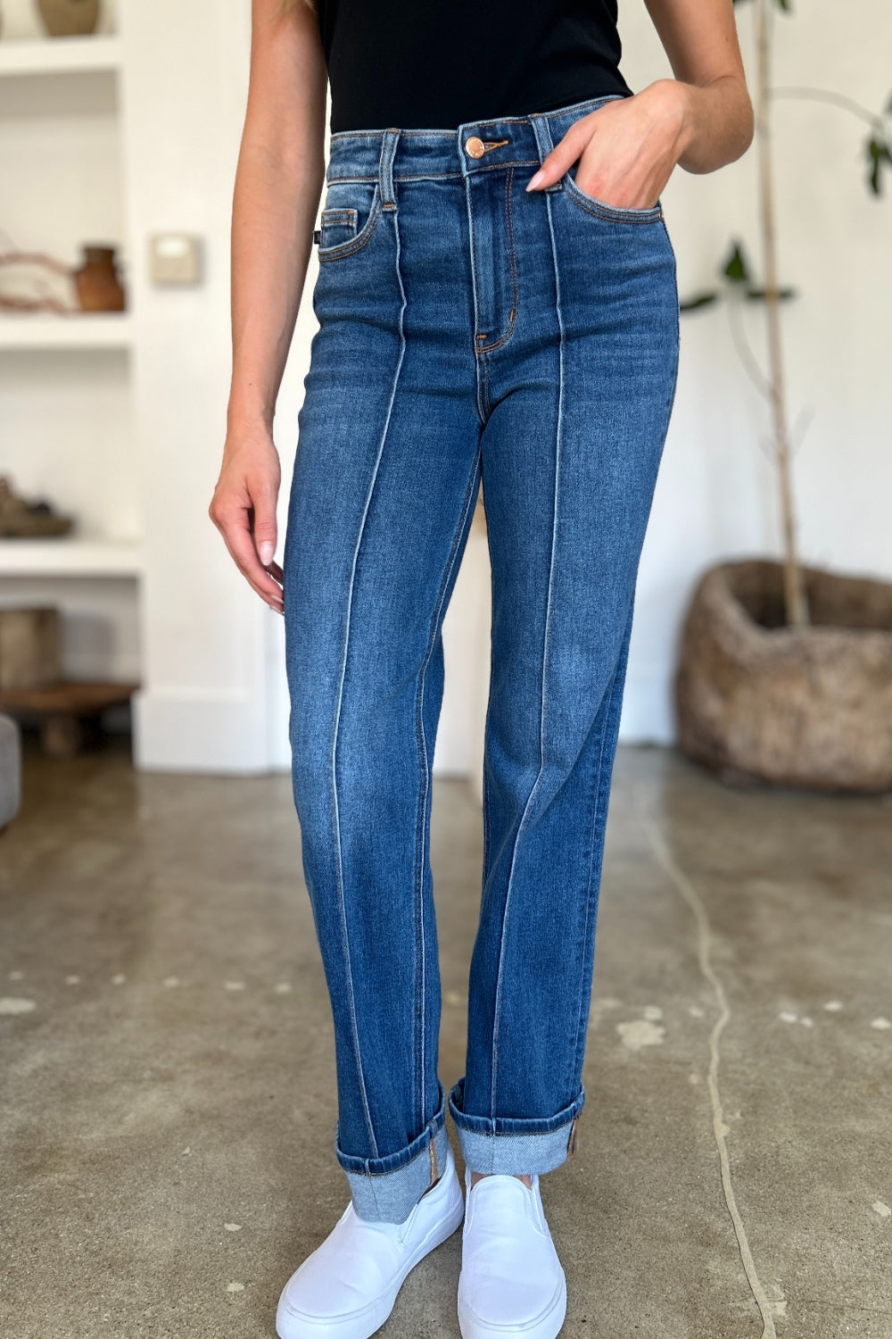 Judy Blue Full Size High Waist Front Seam Detail Straight Jeans - Tote and Lounge