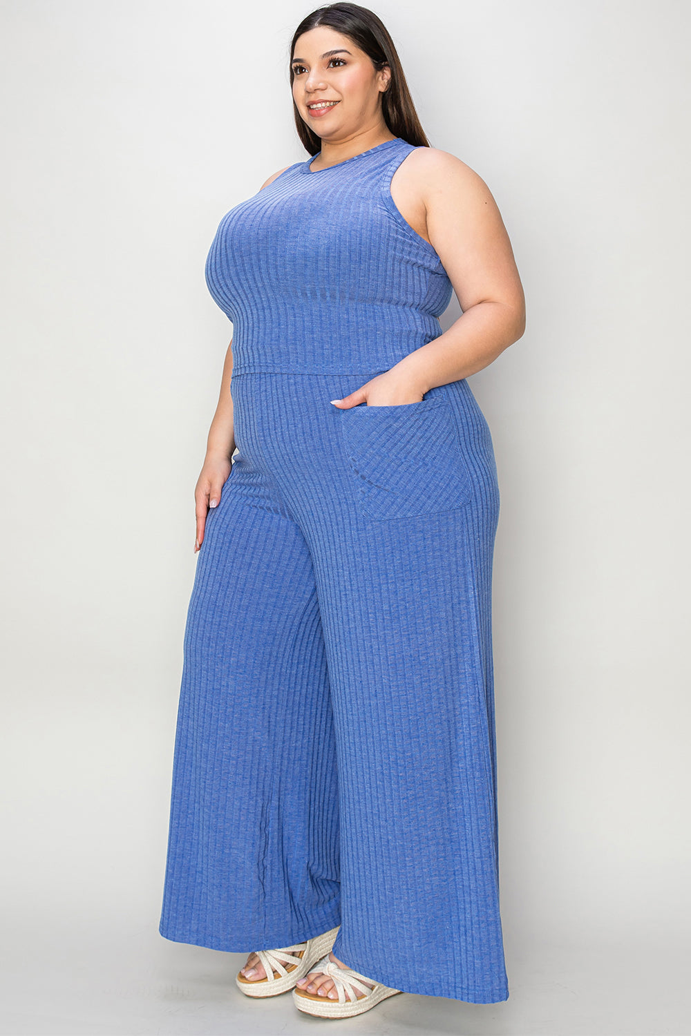 Basic Bae Full Size Ribbed Tank and Wide Leg Pants Set - Tote and Lounge