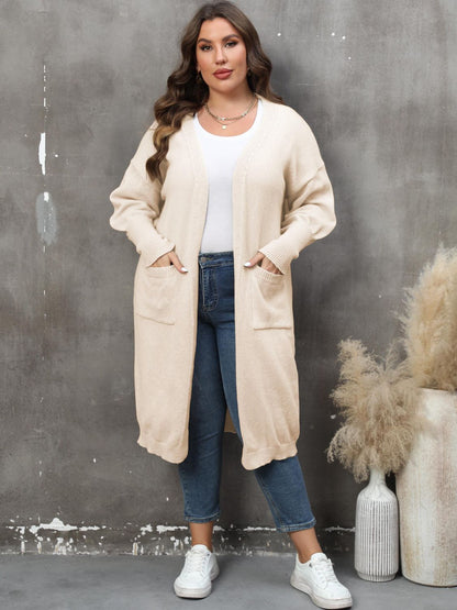 Plus Size Long Sleeve Pocketed Cardigan - Tote and Lounge