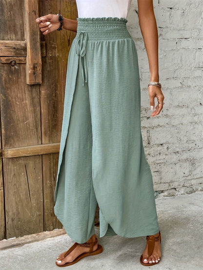 Tied High Waist Wide Leg Pants - Tote and Lounge