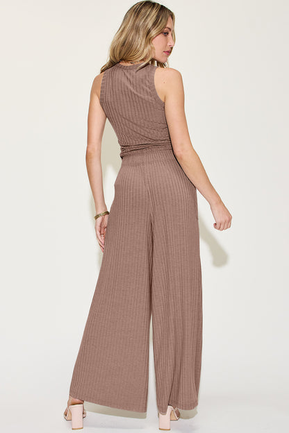 Basic Bae Full Size Ribbed Tank and Wide Leg Pants Set - Tote and Lounge