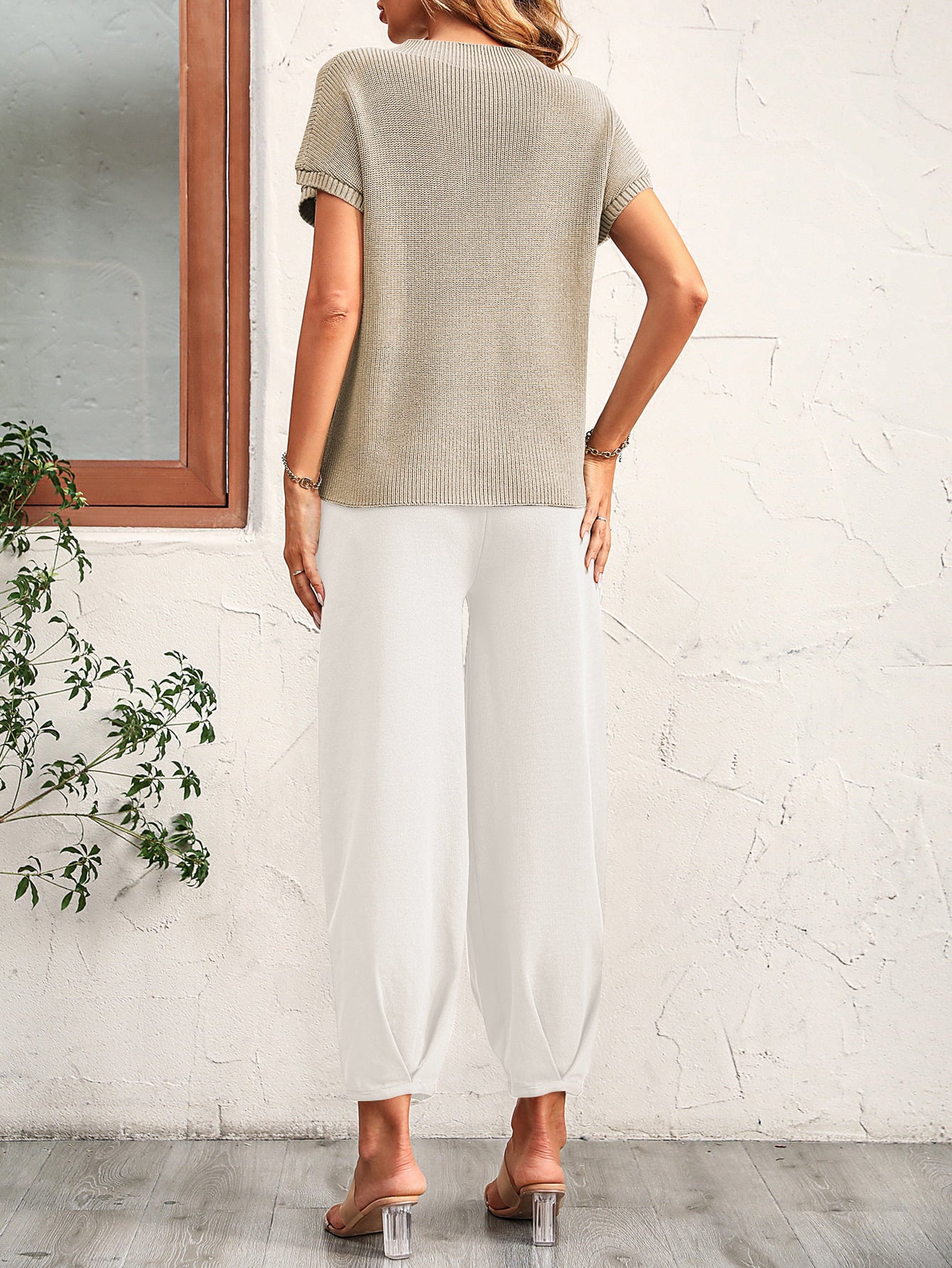 Round Neck Raglan Sleeve Tee and Long Pants Set - Tote and Lounge