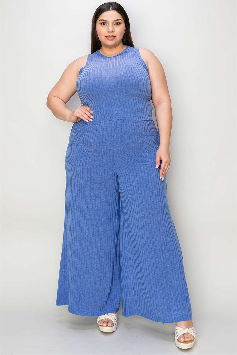 Basic Bae Full Size Ribbed Tank and Wide Leg Pants Set - Tote and Lounge