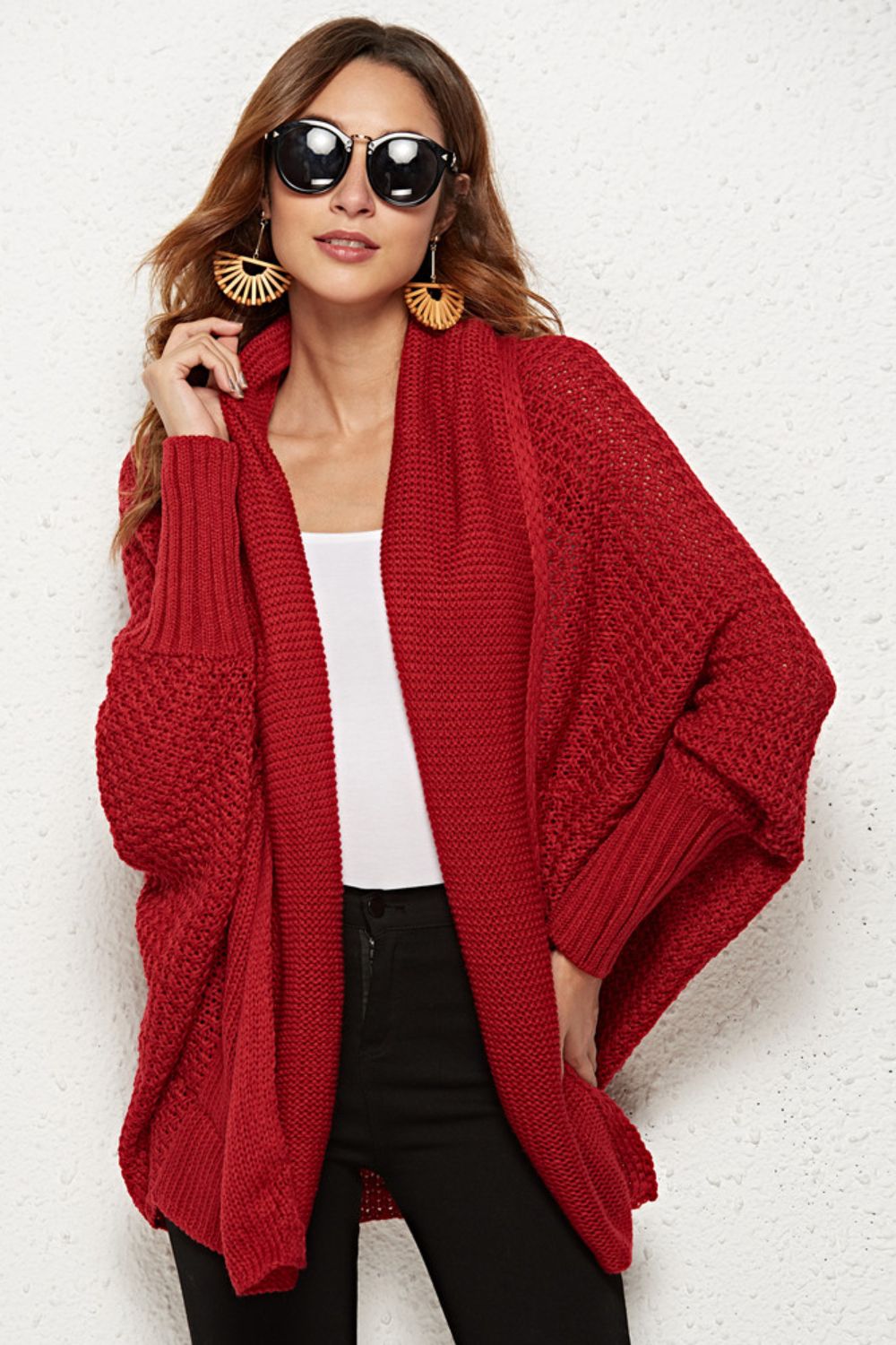 Open Front Dolman Sleeve Longline Cardigan - Tote and Lounge