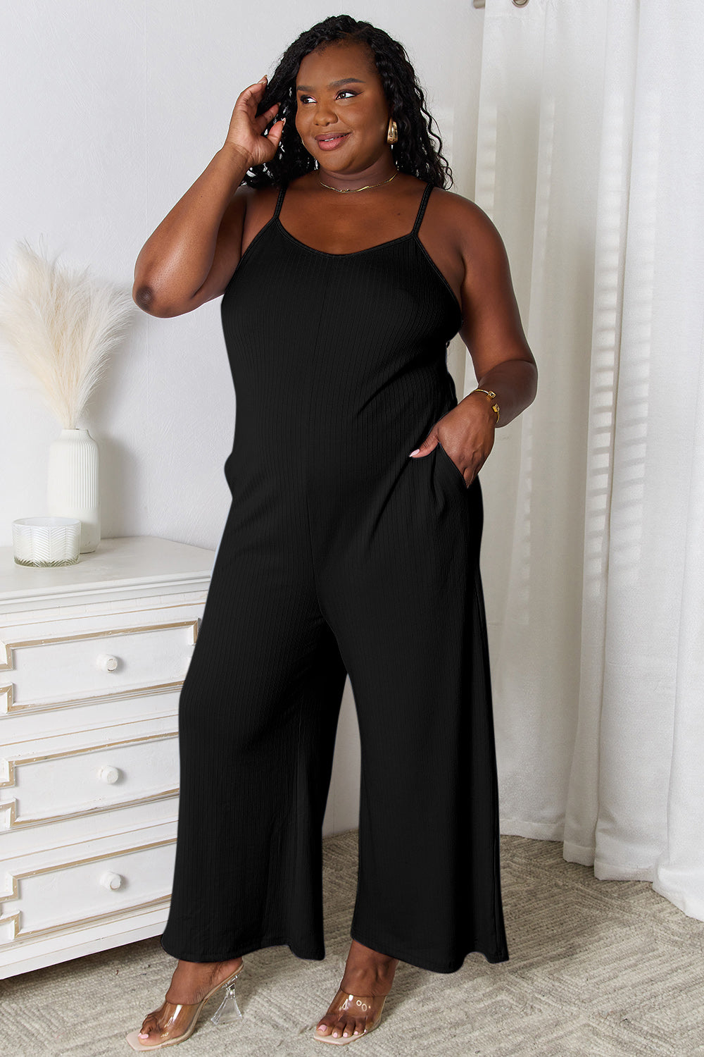 Basic Bae Full Size Spaghetti Strap V-Neck Jumpsuit - Tote and Lounge