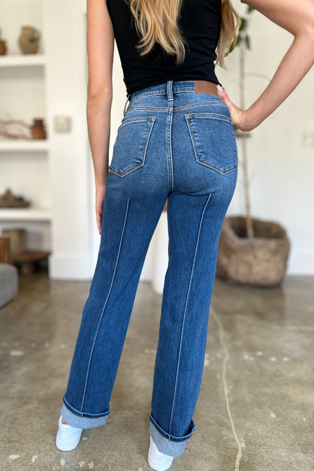 Judy Blue Full Size High Waist Front Seam Detail Straight Jeans - Tote and Lounge