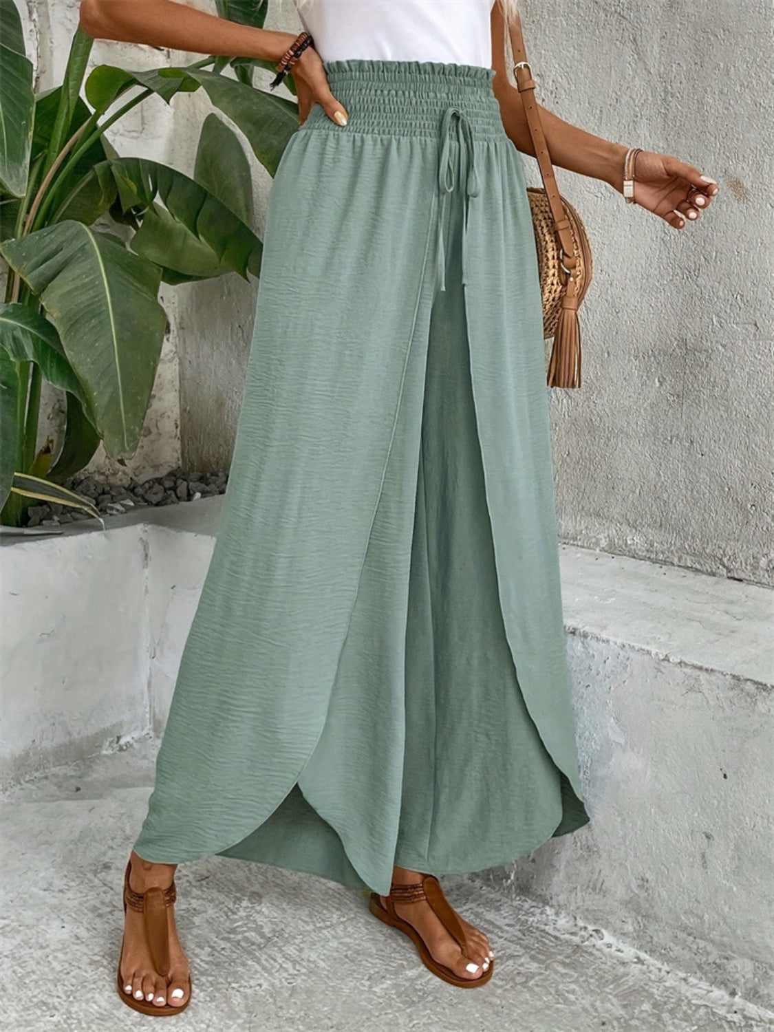 Tied High Waist Wide Leg Pants - Tote and Lounge