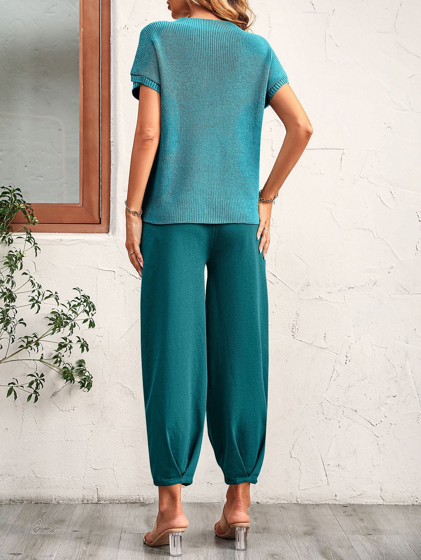 Round Neck Raglan Sleeve Tee and Long Pants Set - Tote and Lounge