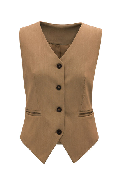 Pocketed Button Up Vest - Tote and Lounge