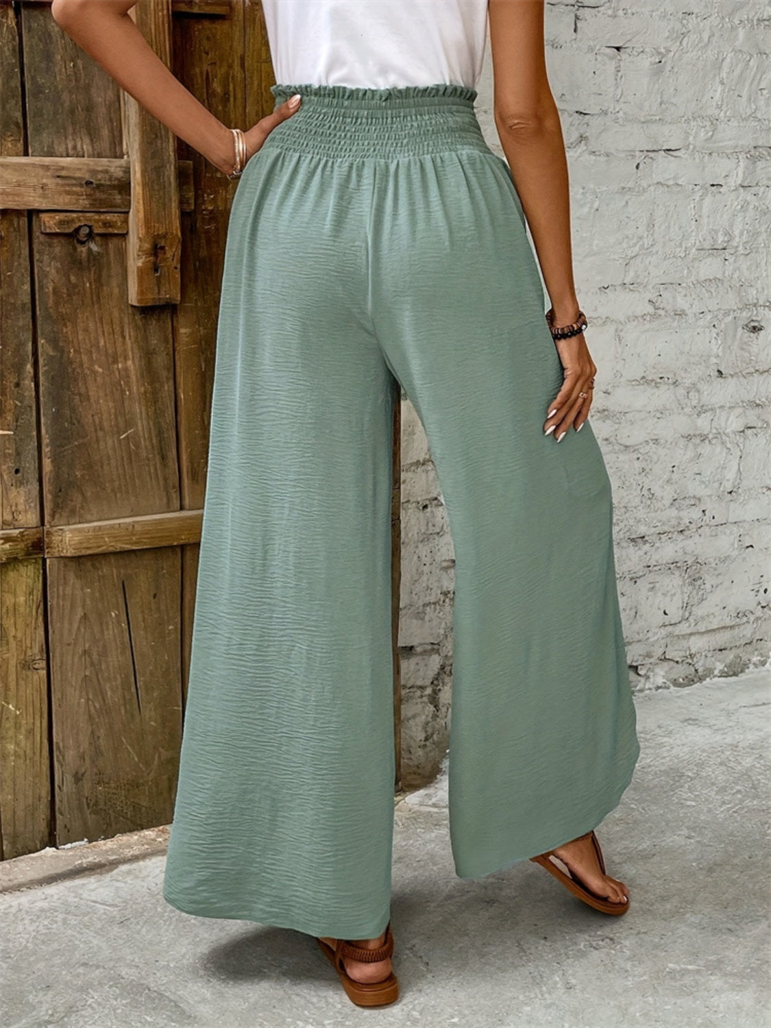 Tied High Waist Wide Leg Pants - Tote and Lounge