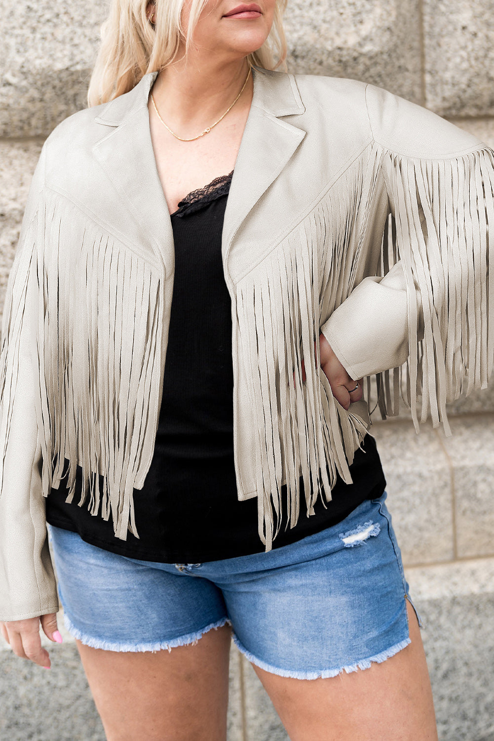 Plus Size Fringe Open Front Jacket - Tote and Lounge