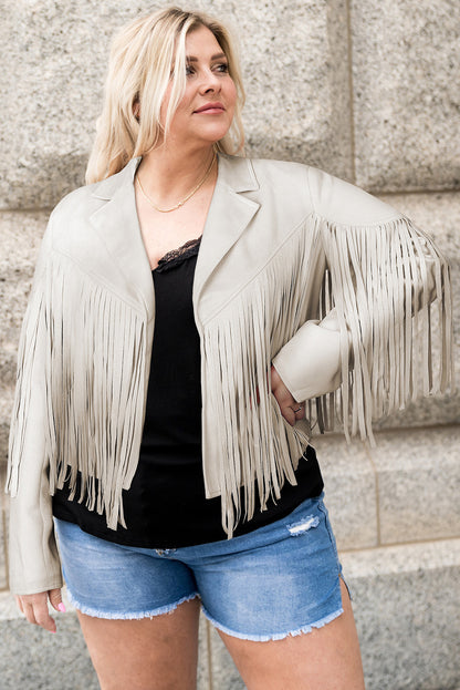 Plus Size Fringe Open Front Jacket - Tote and Lounge