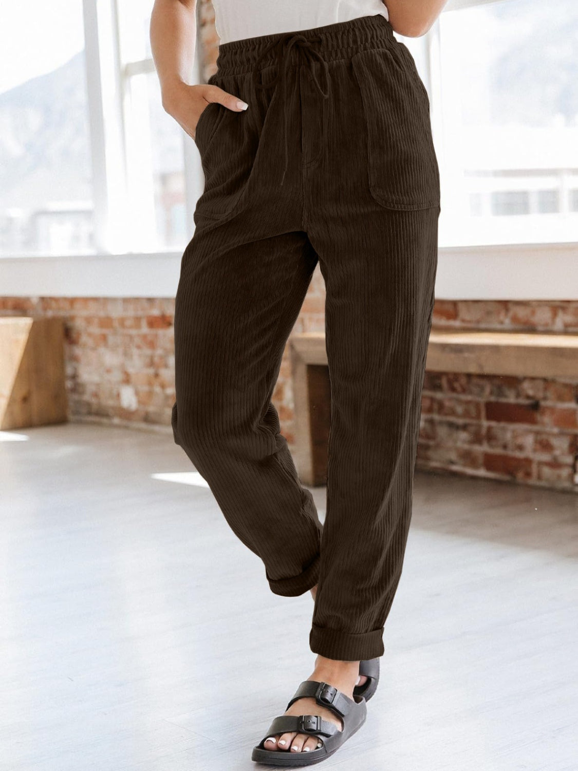 Drawstring Pants with Pockets - Tote and Lounge