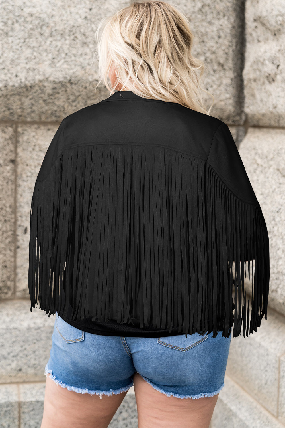 Plus Size Fringe Open Front Jacket - Tote and Lounge