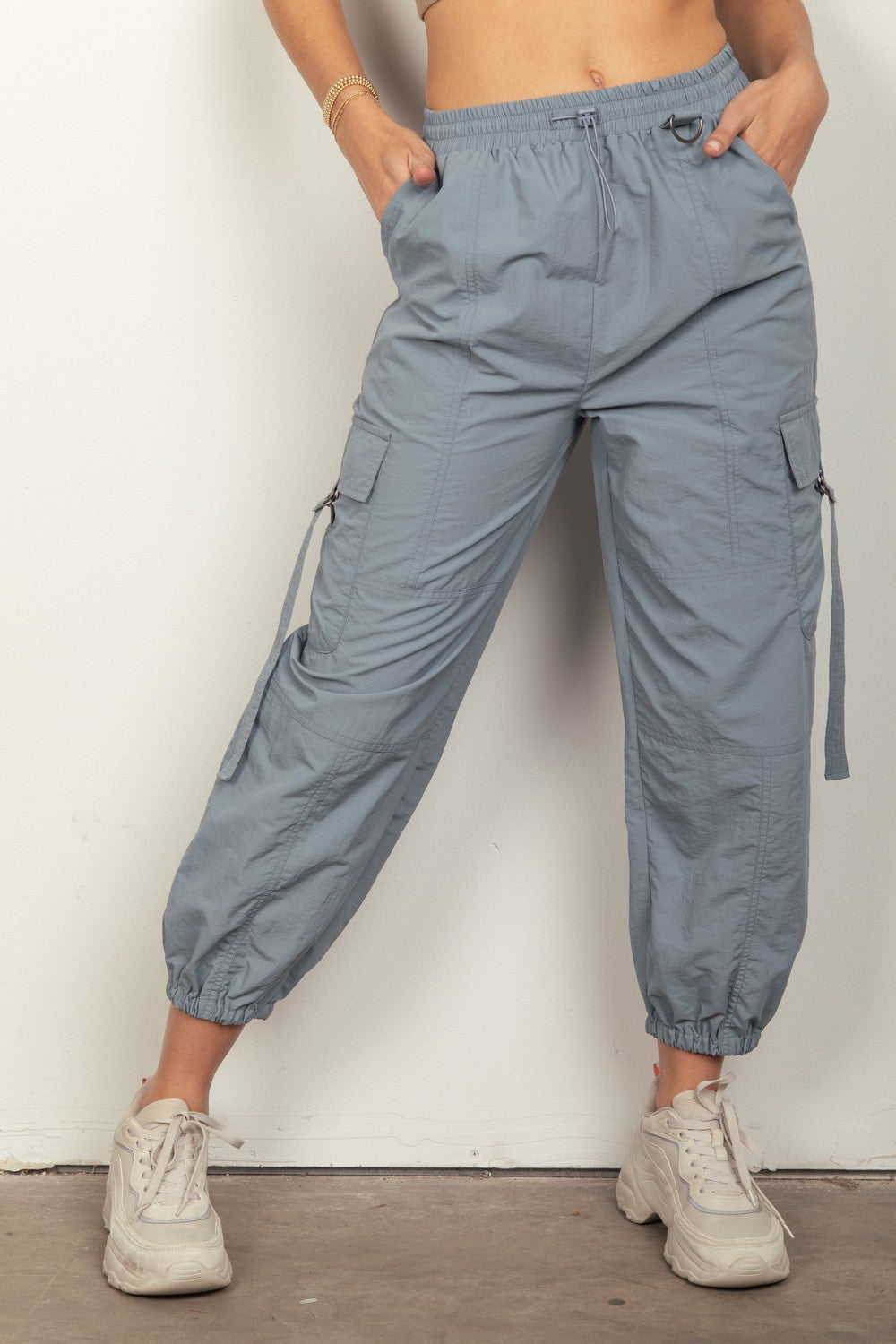 VERY J Elastic Waist Woven Cargo Pants - Tote and Lounge