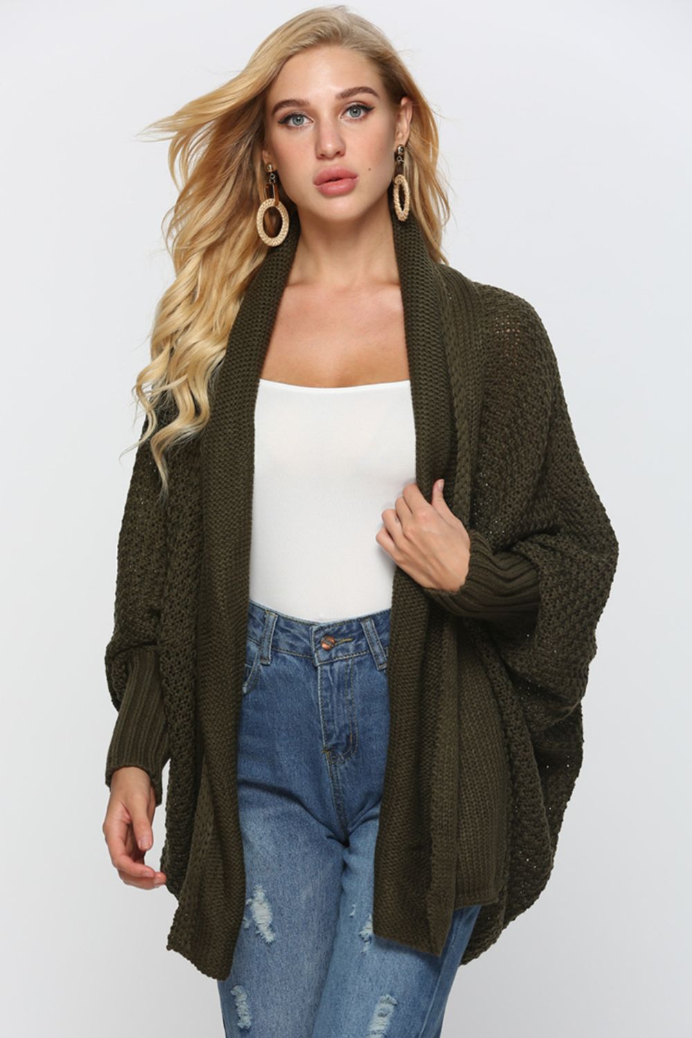 Open Front Dolman Sleeve Longline Cardigan - Tote and Lounge